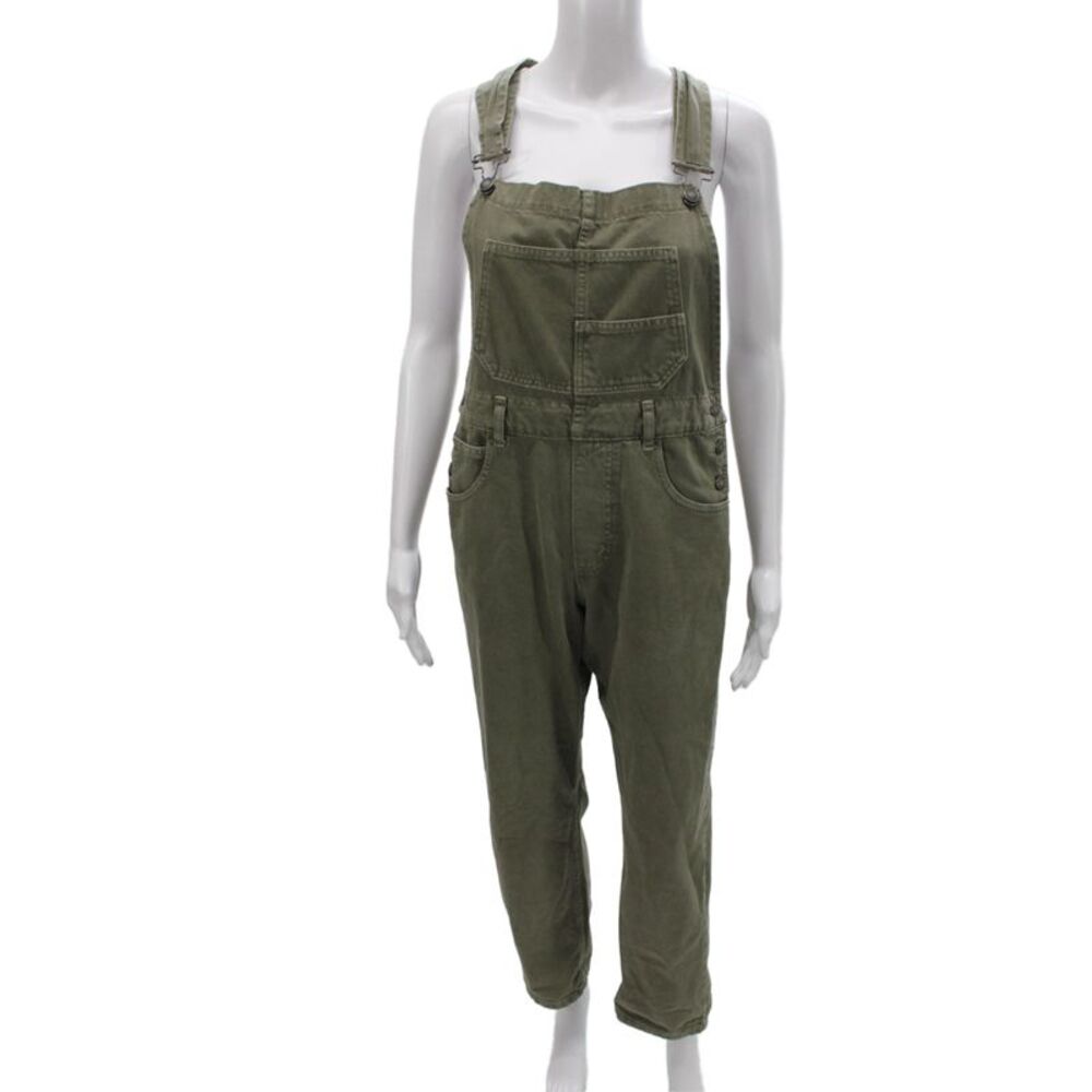 We The Free Womens Green Cotton Overall Jumpsuit Square Neck Sleeveless Size S